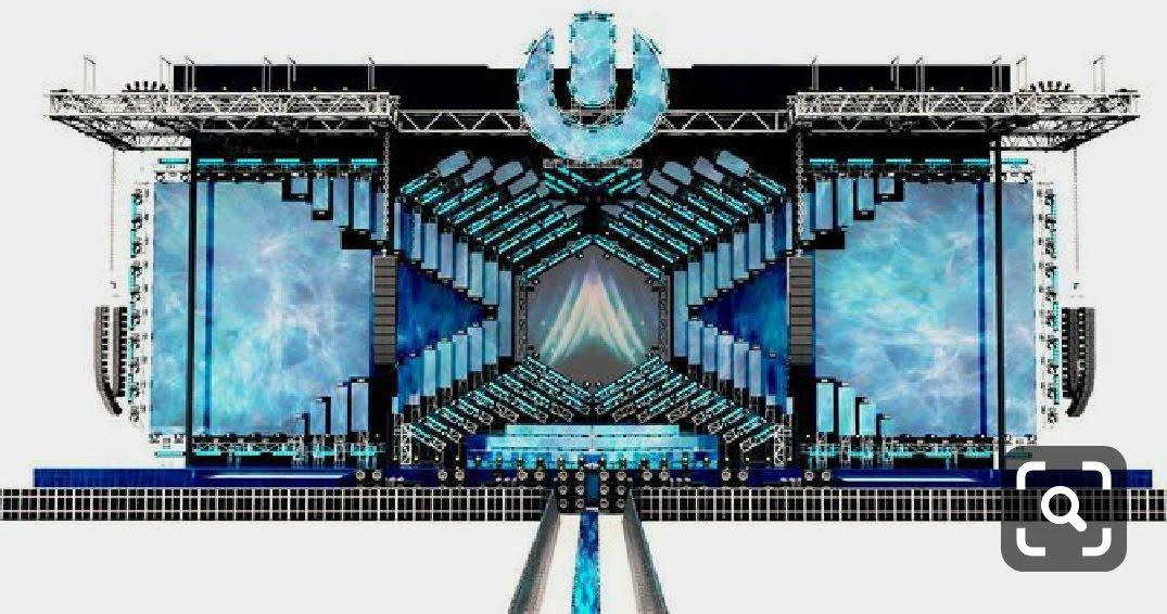 3D stage design concept render with blue LED lighting and truss structure for event production