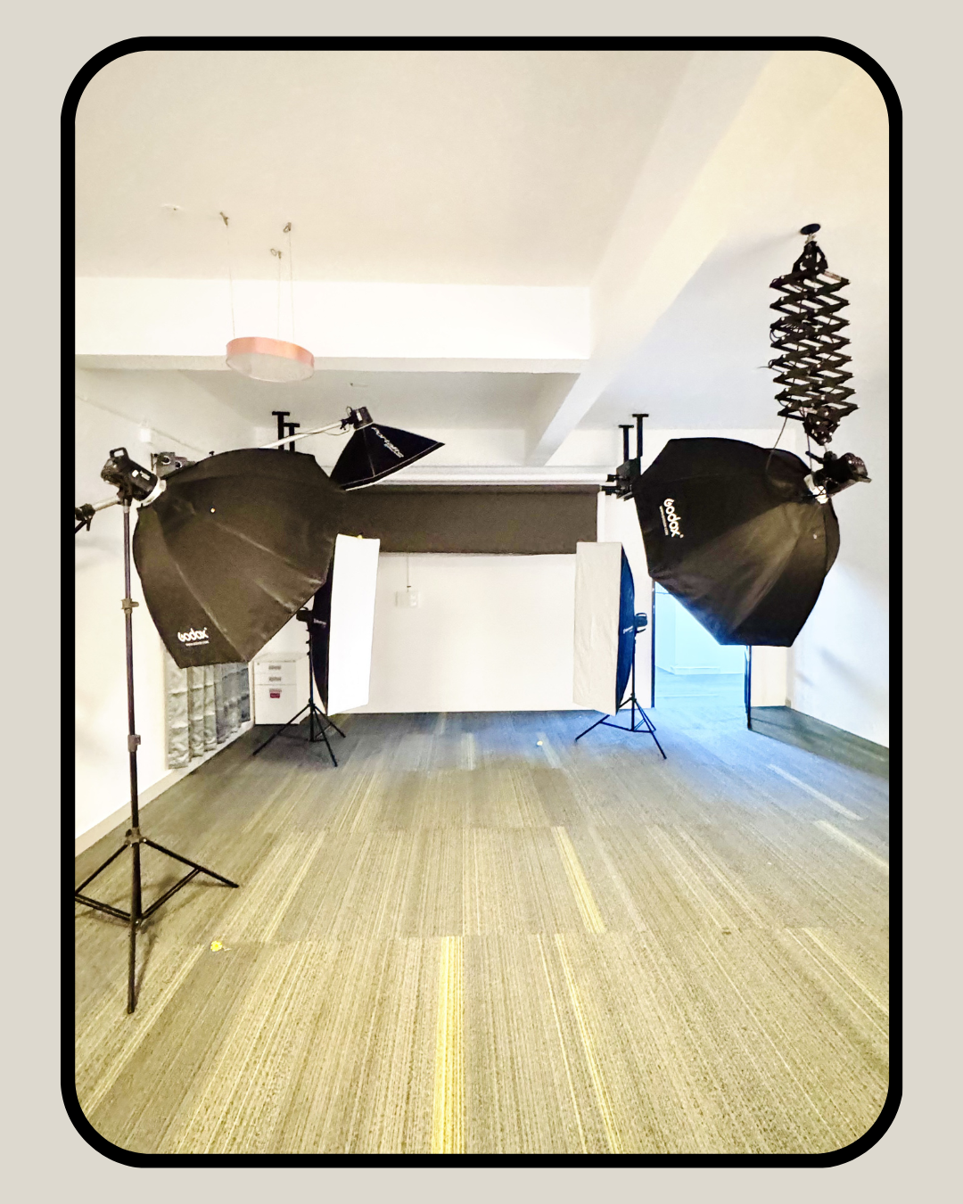 Studio lighting setup with professional Godox softboxes for media production in Bangalore